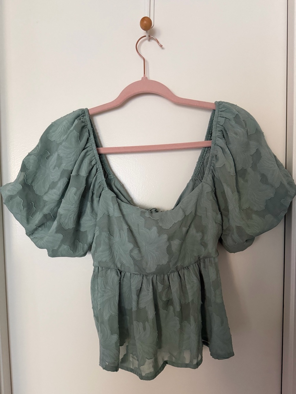Francesca's Audrey Parks Sage Green floral Tie Black Blouse
